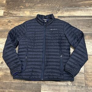 Eddie Bauer Puffer Jacket Women’s
Size L Blue  Full Zip Quilted
Pockets